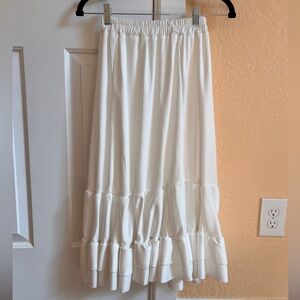 White Tiered Ruffle Midi Skirt